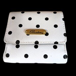Woman's Buxton Wallet Black and White Dotted Gold Tone Hardware Small 4x4 inch